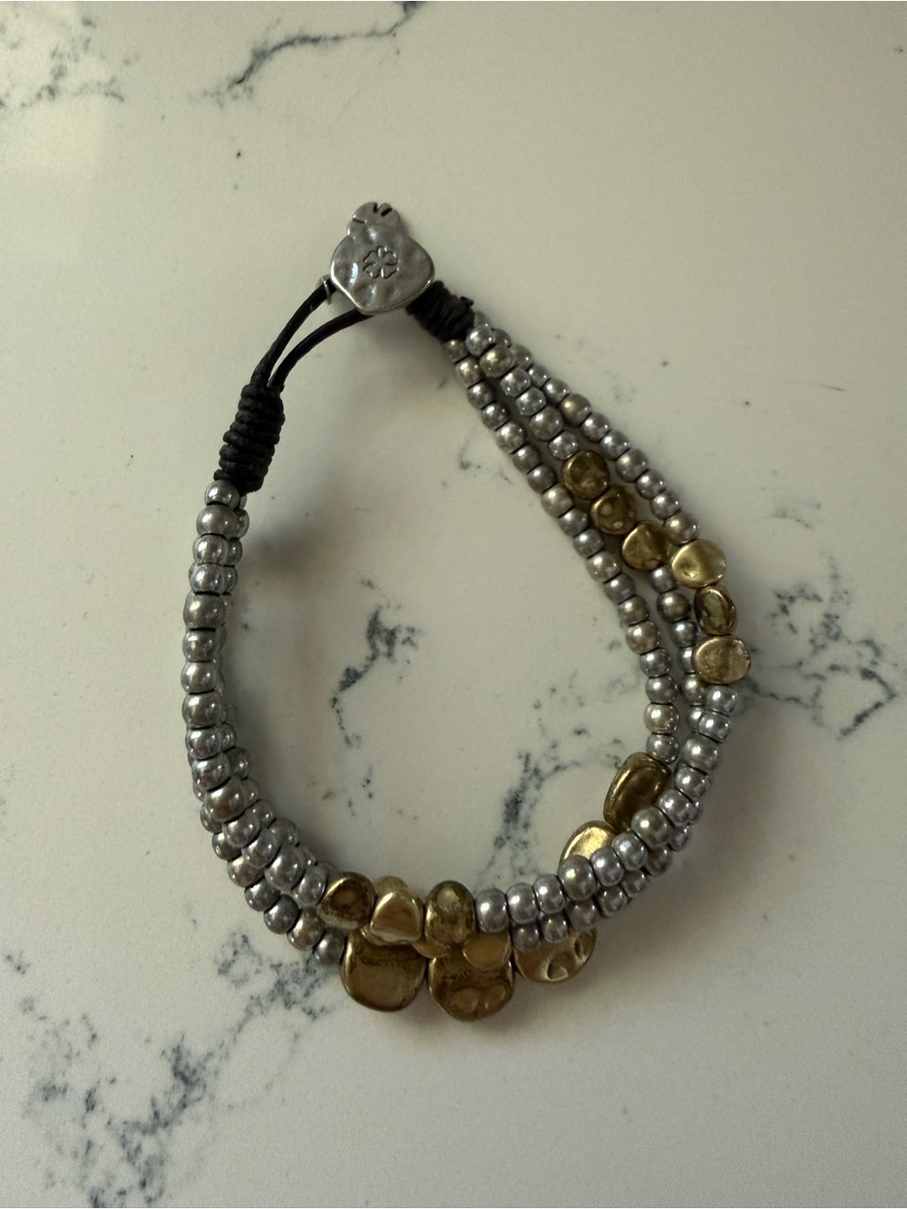 Lucky Brand Silver and Gold Beaded Multi-Strand Bracelet